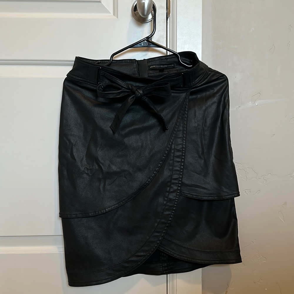 Leather midi black skirt